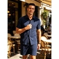 thumbnail image 4 of Zehisen Mens Summer Outfits 2 Piece Beach Shirt Shorts Set Coconut Button Casual Vacation Summer Set Navy 2XL, 4 of 7