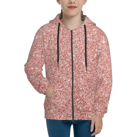 

Hoodies for Women Rose Gold Pink Glitter Long Sleeve Sweatshirt Drawstring Zip Up Hoodie with Pockets Teen Girl Clothes