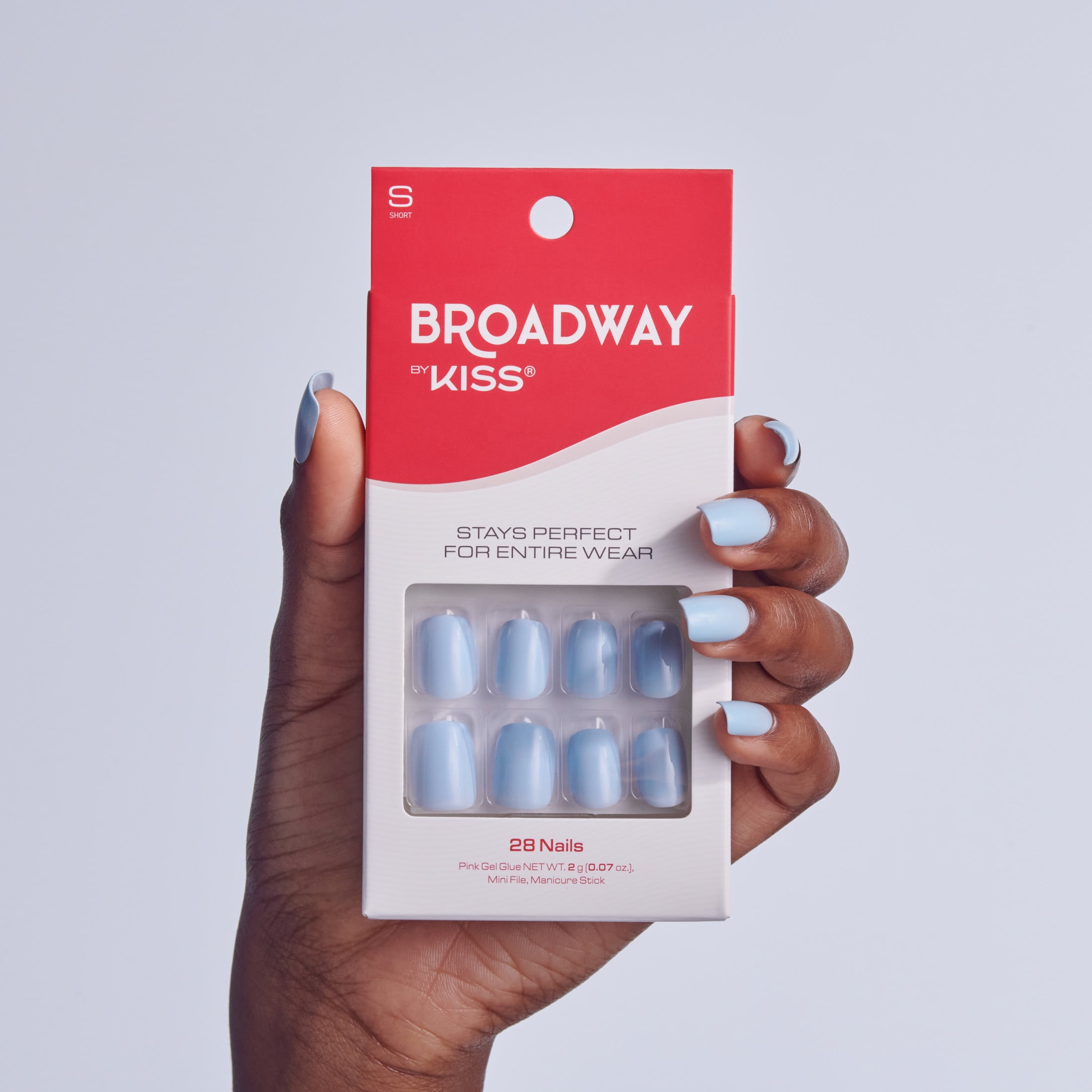 Broadway by Kiss Color Press On Nails, ‘Love Again’, Blue, Short Squoval, 28 Count