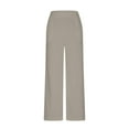 thumbnail image 4 of Hueook Outfits For Women 2 Piece Sets Women's Spring And Summer V-neck Loose Lapel Long Sleeved Shirt Wide Leg Pants Color Set Khaki 3X, 4 of 5