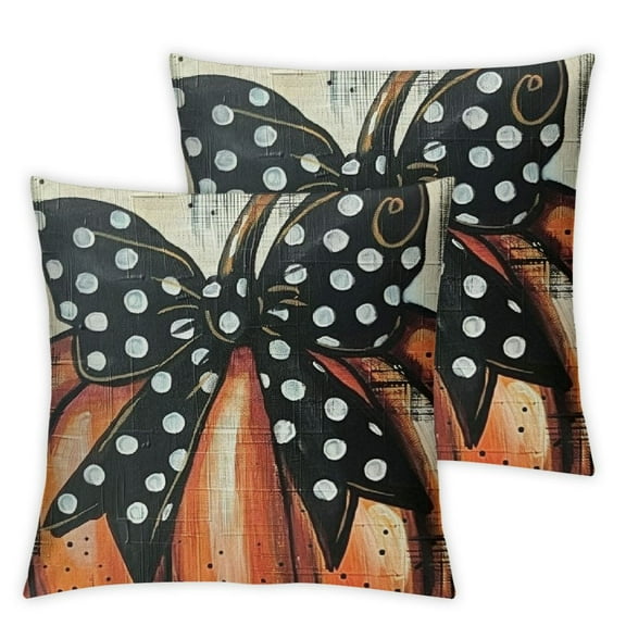 nygtbtfer Fall Pillow Covers Set of 2 Thanksgiving Orange Pumpkin Throw Pillows Outdoor Autumn Black White Polka Dot Decorative Pillow Case Linen Cushion Covers Decor for Couch Sofa Bed White