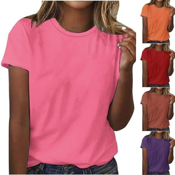 Fesfesfes Women T Shirt Women's Fashion Printed Short Sleeves Blouse Round Neck Casual Tops Womens Blouse M(US:6)