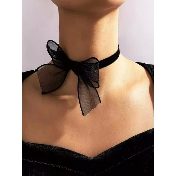 EOEMY Bow Decor Choker Neckalce Jewelry For Women Gift For Her Necklace Accessories-Default