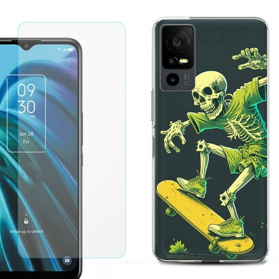 OneToughShield ® for TCL 40 XE 5G Shockproof Fashion Phone Case, with Tempered Glass Screen Protector - Skeleton Skater