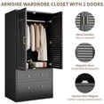 thumbnail image 4 of 65" Black Wood Armoire Wardrobe Closet with 2 Shutter Doors, 2 Drawers, Magnetic Closure & Metal Slides – Modern Tall Storage Cabinet for Bedroom, Living Room or Nursery, 4 of 8