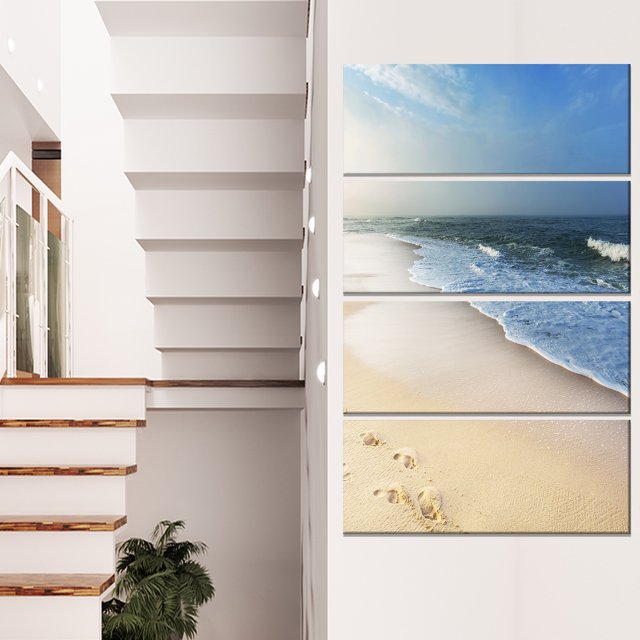 Clam Tropical Beach with Footprints - Large Seashore Canvas Print
