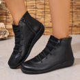 thumbnail image 2 of Puntoco Women's Round Toe Lace-Up Ankle Boots, Side Zipper Flat Thick Sole Casual Short Booties for Daily Black 5.5, 2 of 8