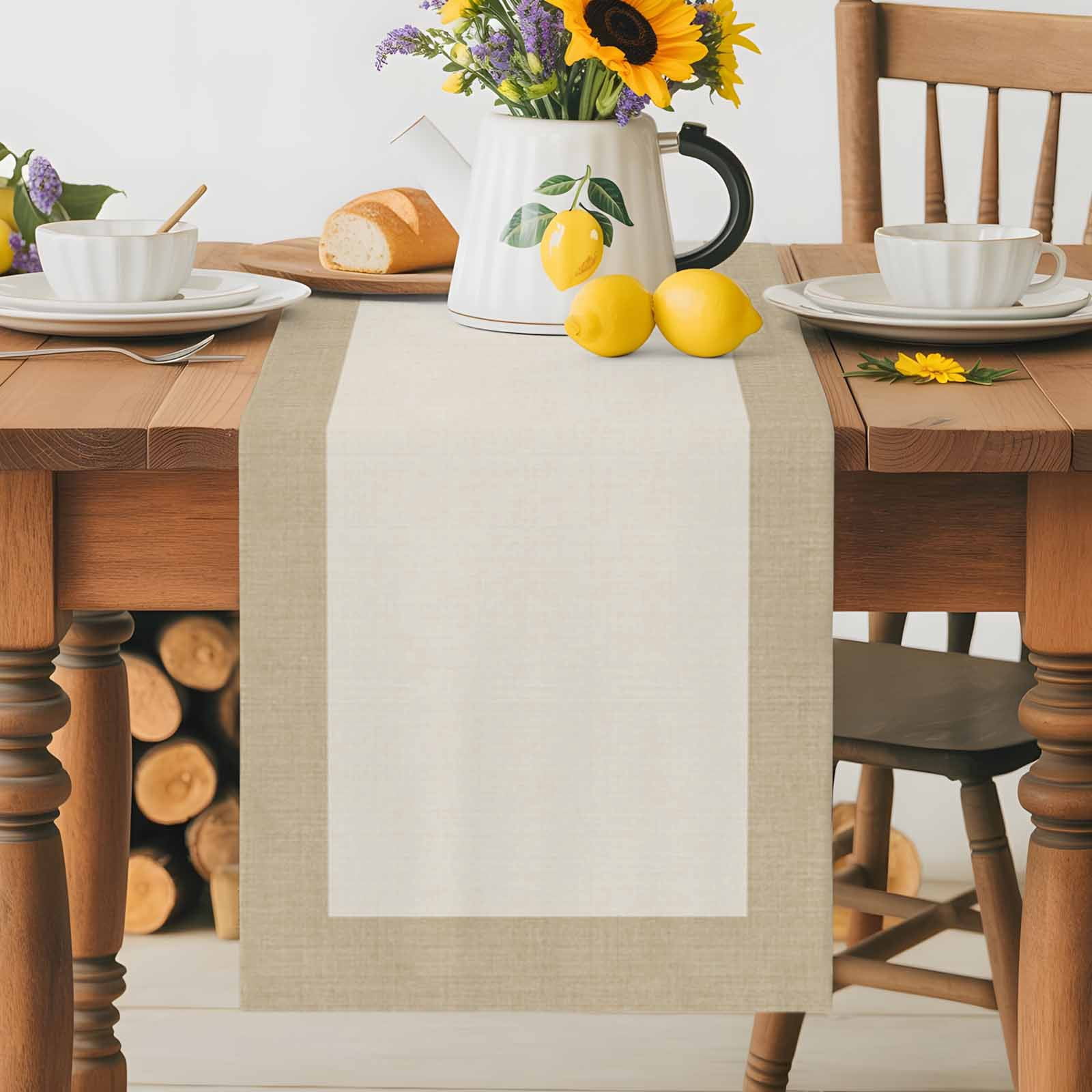Farmhouse Vintage Pastoral Style Burlap Texture Table Runner 90 Inches Long, Retro Linen Table Runners Tabletop Scarf Kitchen Dining Tables Decoration for Home Party Indoor Outdoor