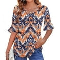 thumbnail image 2 of ZQUUVOU Womens T-Shirts Boho Printed 3/4 Sleeved V-Neck Ruffle Casual Tops(F-Orange,L), 2 of 5