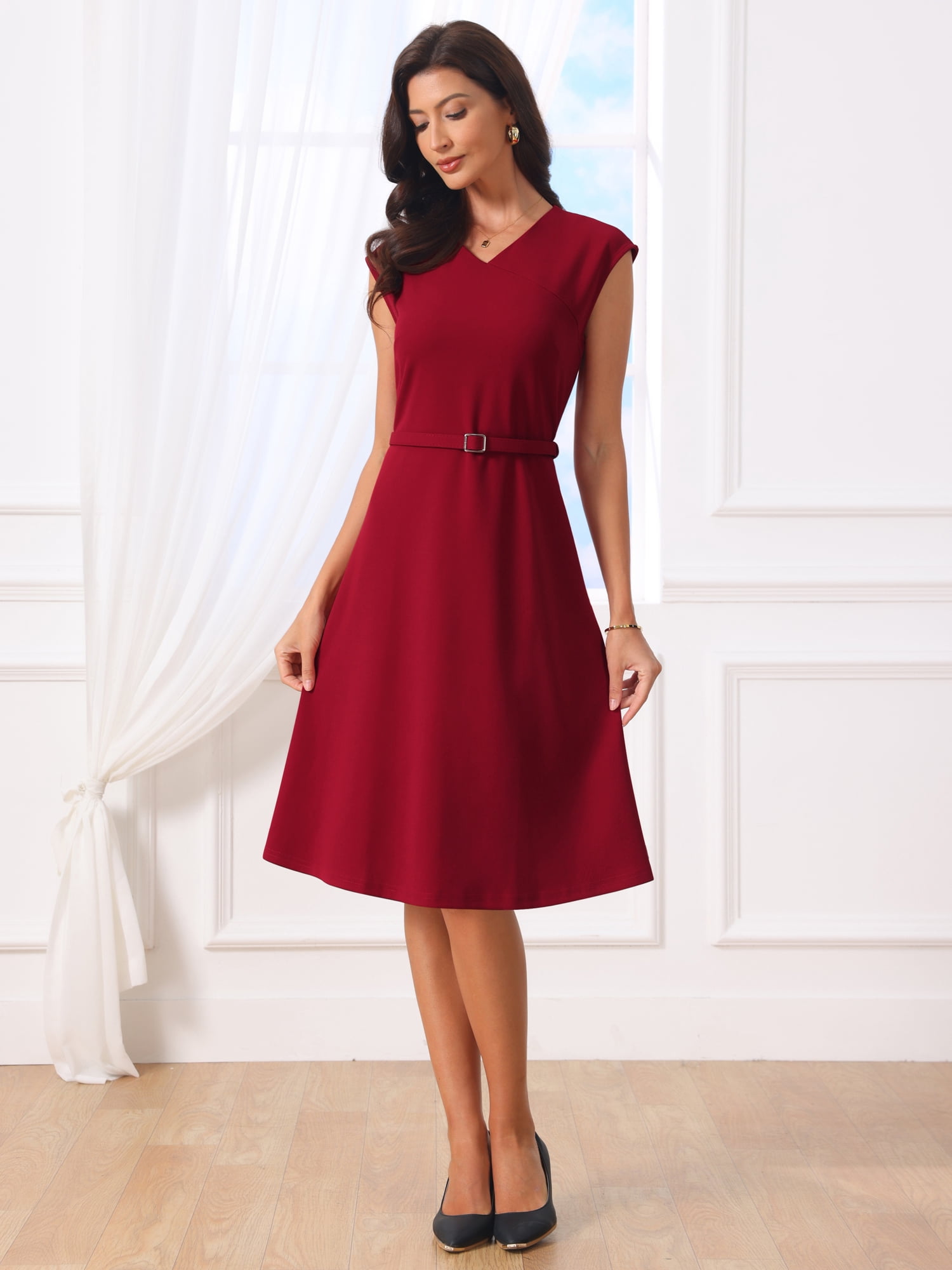 DARING DIVA Women's Sleeveless Dress V Neck Cocktail Party A Line Dresses 2XL Red