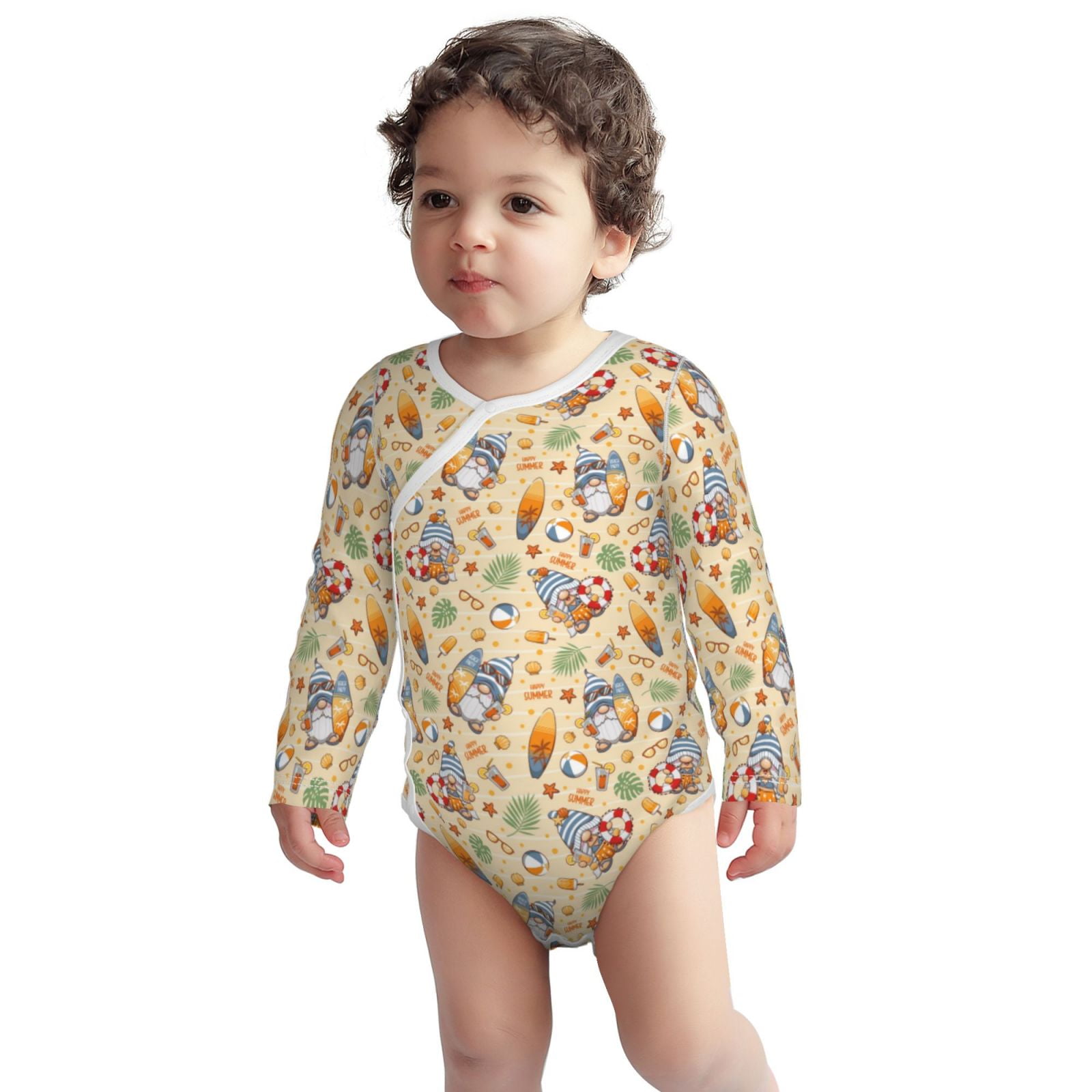 Xecao Happy Summer With Gnome Print Baby unisex-baby Cotton Long-sleeve Bodysuits-18 Months