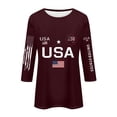 thumbnail image 5 of Domuza Woman's Independence Day Shirt Usa Flag Graphics 3/4sleeve Tops Casual Crew-Neck T-Shirts 2026 Summer Lightweight Clothing Wine S, 5 of 5