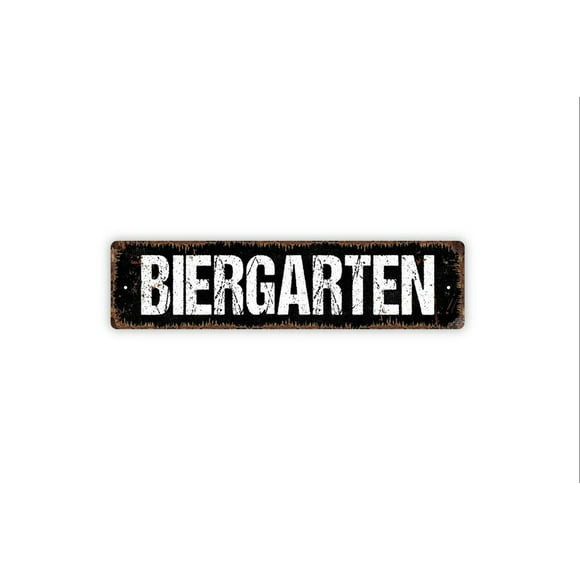 Biergarten Sign Funny Pantry Kitchen Rustic Metal Street Sign or Door Name Plate Plaque Size: 4 x 16 Inch