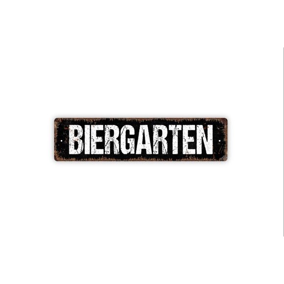 Biergarten Sign Funny Pantry Kitchen Rustic Metal Street Sign or Door Name Plate Plaque Size: 4 x 16 Inch