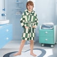 thumbnail image 5 of FORMRS Niños Bathrobe Unisex Hooded Robe Soft Plush Pajamas Sleepwear, Size 10-12T, Green and White Plaid Pattern, 5 of 7