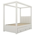 thumbnail image 5 of Harper & Bright Designs Twin Size Upholstery Canopy Platform Bed with Trundle and 3 Storage Drawers, Captain Platform Bed Frame with 4-Poster Canopy Roof, Beige, 5 of 12