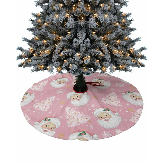 Pink Santa Christmas Christmas Tree Skirt 48 Inches Large Christmas Skirt Tree, Pink Xmas Tree Winter Snowflake Tree Skirt Christmas Decorations for Fireplace Party Holidays Indoor Outdoor