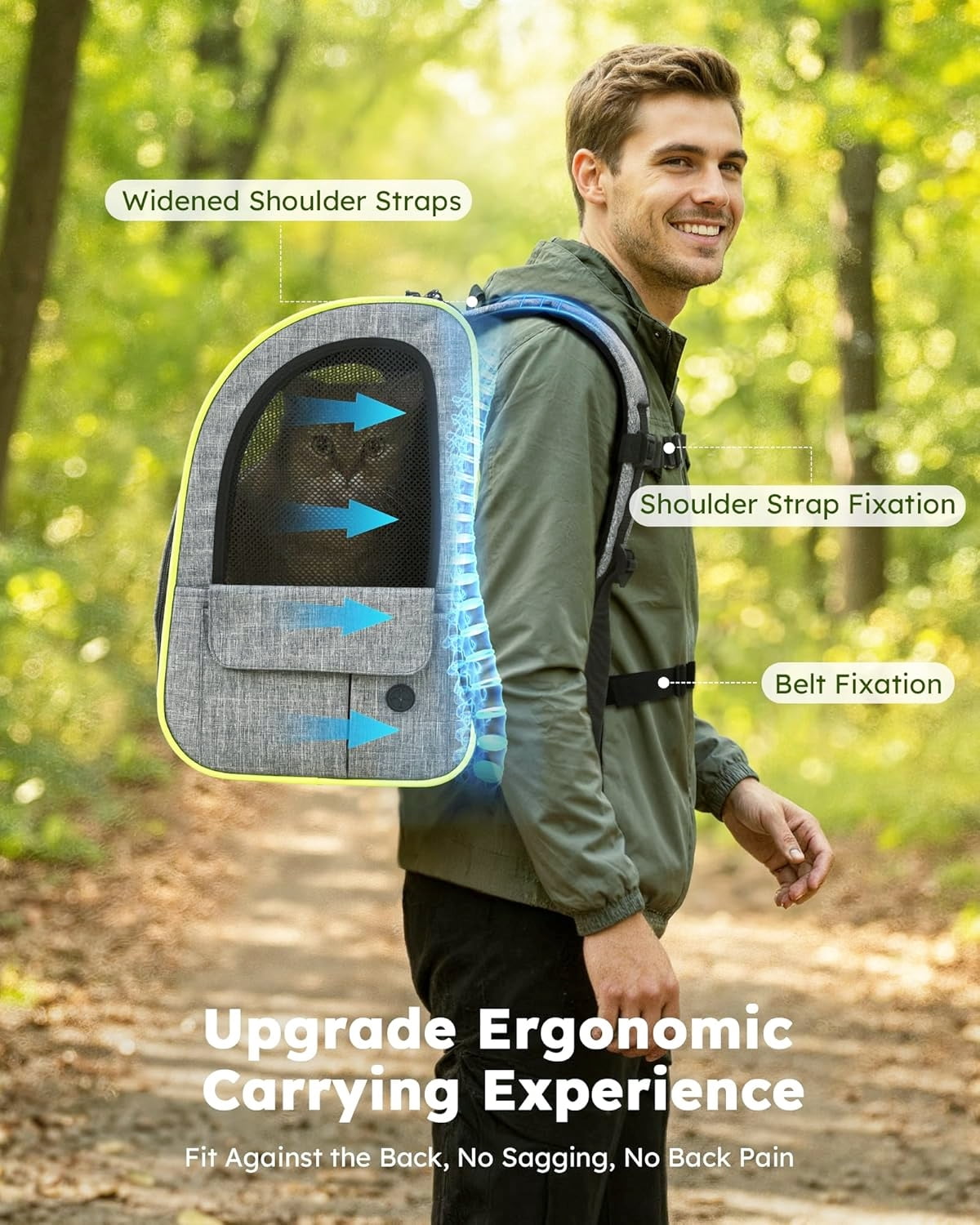 Foldable Pet Backpack in Gray for Cats and Small Dogs Up to 11lbs with Airy Mesh