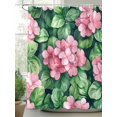 thumbnail image 2 of Shower Curtains Watercolor Pink Flowers Bath Curtain Green Leaves Waterproof Bathroom Shower Curtain Set with Hooks Decoration 72 x 72 Inches, 2 of 7