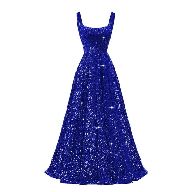 Vestido de fiesta Miao Duo con purpurina y lentejuelas en forma de A, azul real