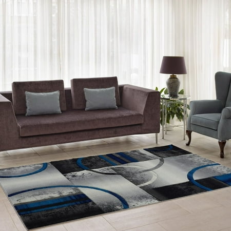 Ladole Rugs Soft European Adonis Vincenza Collection Geometric Elegant Area Rug Carpet in Grey Black Blue, 3x5 (2'7" x 4'11",...