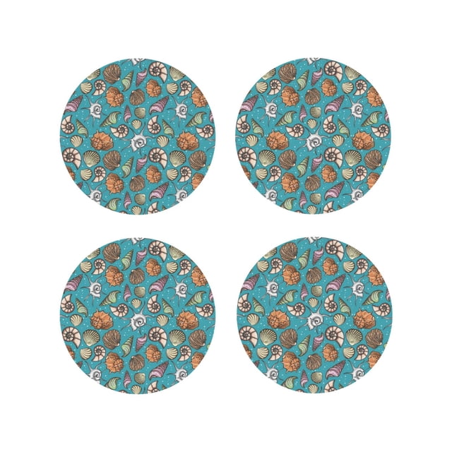 Vsdgher Cute Conch Print Leather Coasters for Drinks, Durable Drink Coasters 4 Set for Tabletop Protection, Luxurious Home Décor and Housewarming Gift-Round Shape