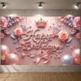 thumbnail image 5 of Pink Theme  Banner Floral Design Birthday Celebration Display Royal Crown Shiny Lettering Princess Birthday Backdrop for Birthday Party Princess Celebration Girls' Birthday, 5 of 8