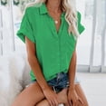 thumbnail image 2 of QLEICOM Womens Summer Tops Oversized T-shirts Button Solid Short Sleeve Casual Loose Tunic Tank Tops Women Shirts Blouses Green XXL, 2 of 5