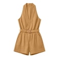 thumbnail image 6 of Ailaofu Womens Halter V Neck Romper Shorts Fashion Belted Sleeveless Solid Color Jumpsuit Shorts with Pockets, 6 of 6