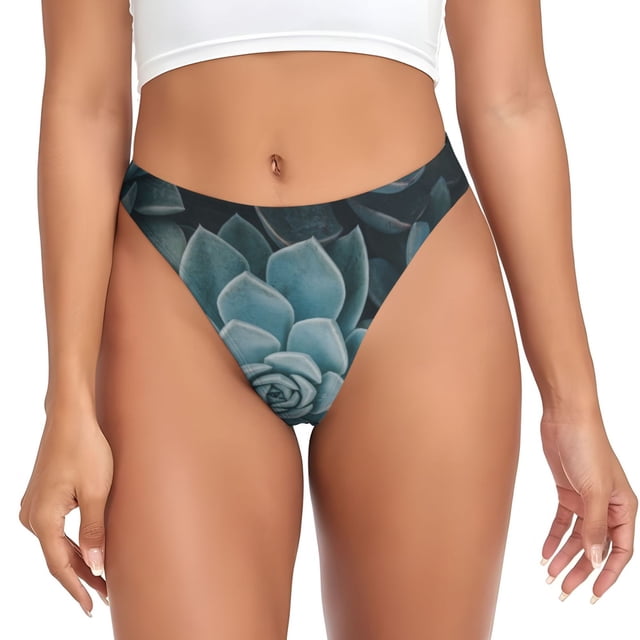 Fotbe Blue Color Cactus Tanga Sin Costuras para Mujer con Estampado – Panties Invisibles, Transpirables y Cómodos para Uso Diario-XX-Large