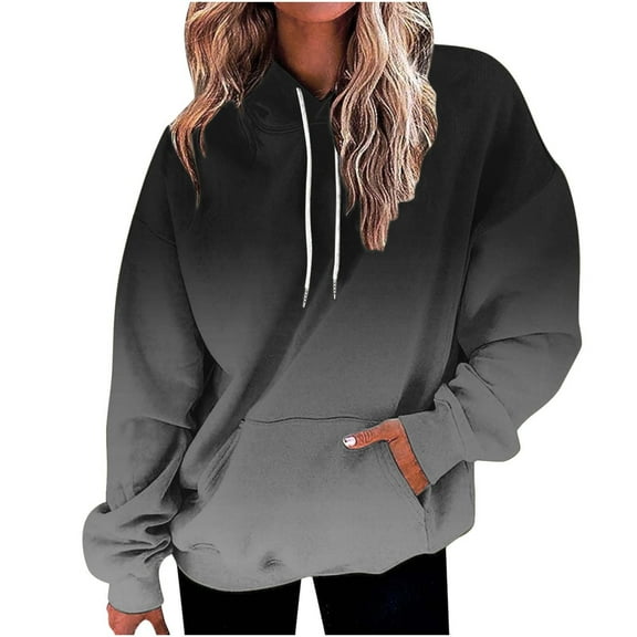 IROINNID Sales Hoodie for Women Fall And Winter Long Sleeve Gradient Hooded Tops Casual Versatile Loose Fit Daily Pullover with Pocket,Black
