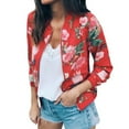 thumbnail image 2 of WTOBBY Women's Vintage Floral Print Zip-Up Jacket, Round Neck Long Sleeve Casual Coat Outerwear, Retro Inspired Lightweight Top for Spring or Fall, Unique Design,Red L, 2 of 5
