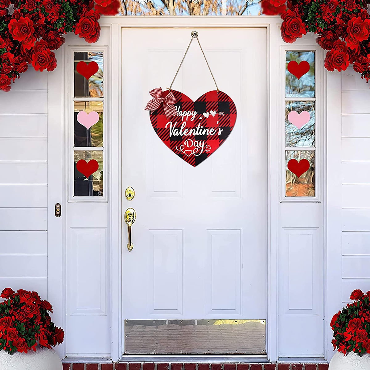 Duety Non Fading Heart Shaped Door Decoration Red And Black Plaid Wall Plaque Valentines Day Decorations Wooden Front Decor For Home Com