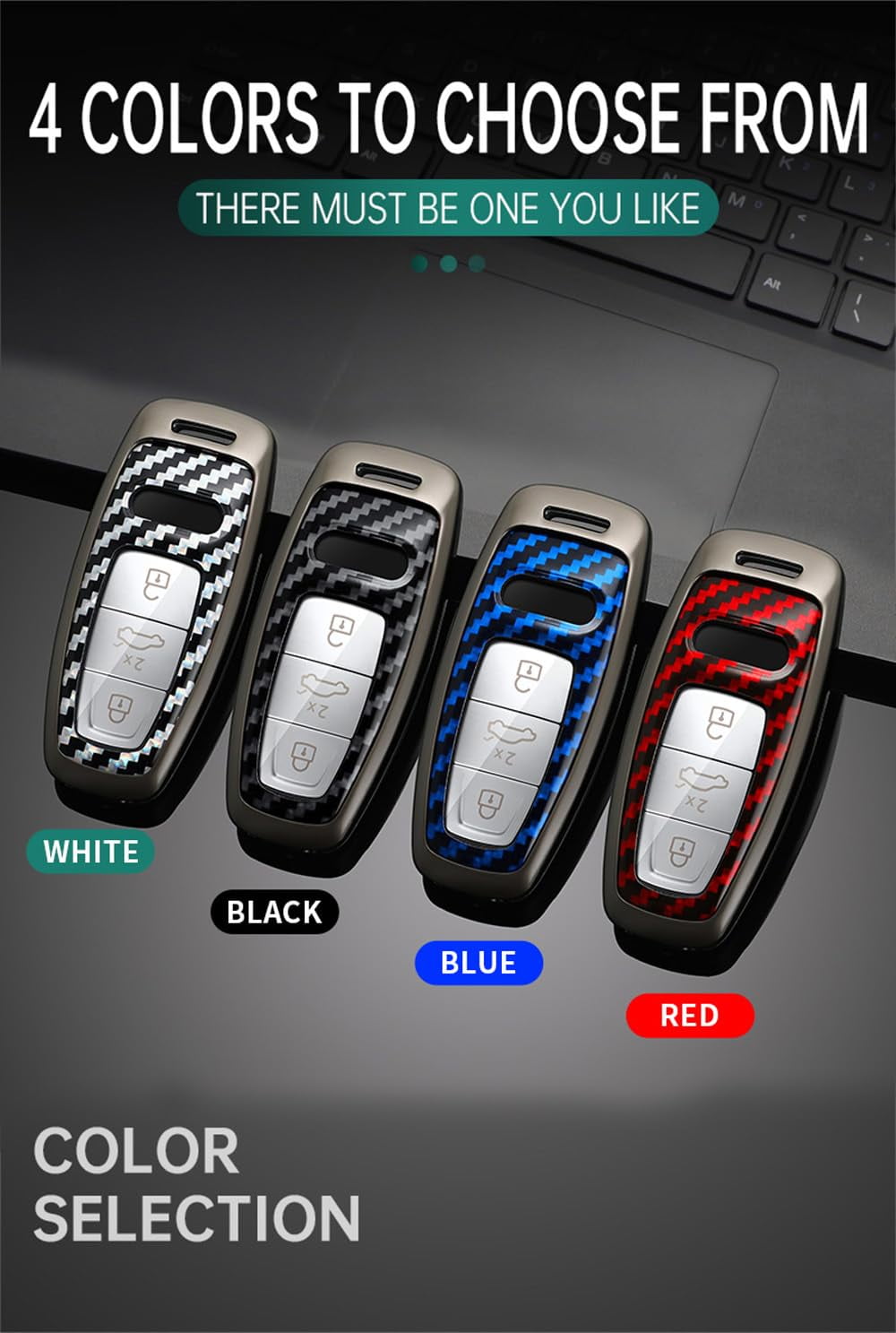 Key Protector Compatible with Audi 2018-up Metal Key Fob Cover for A3 A6 A7 A8 A8L E-Tron Q7 Q8 RS6 RS7 S3 S6 S7 SQ7 SQ8 Smart Remote Key Glove with Carbon Pattern