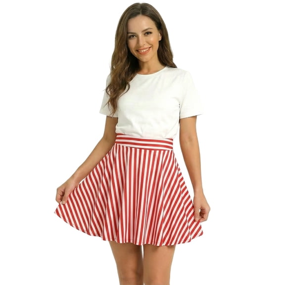 DHFJKG Womens Stripe Skirt Retro A Line Comfortable High Waisted Flared Hem Mini Skirts Carnival Stylish Skirt