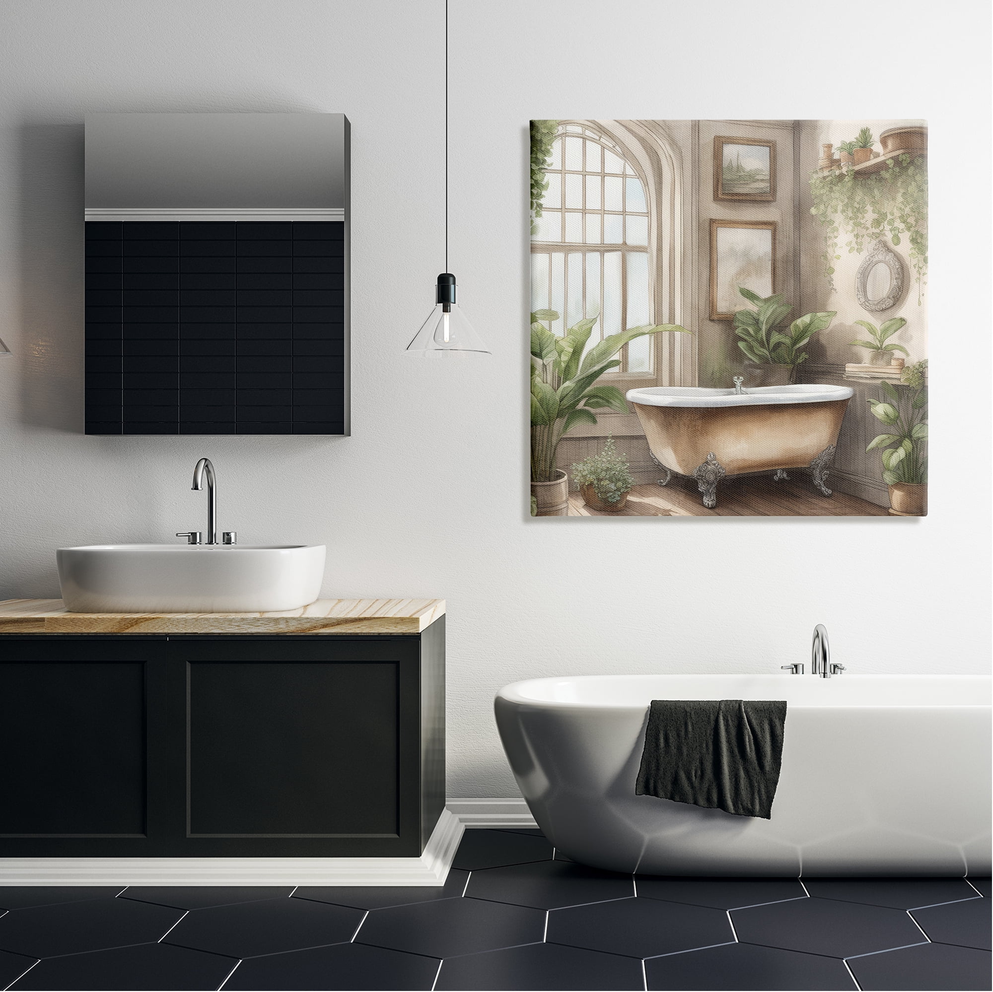 Stupell Industries Traditional Bathroom with Plants Botanical & Floral Painting Gallery Wrapped Canvas Art Print Wall Art, 36 x 36