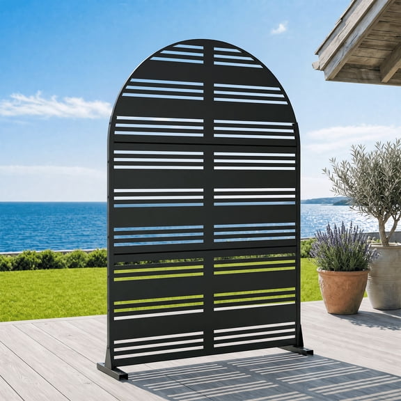 Dreischwarz Metal Arched Outdoor Decorative Privacy Screen with Stable Base, Freestanding Laser-Cut Panel Fence for Patio Deck Balcony Garden, 72" H x 47" W Black-Harold