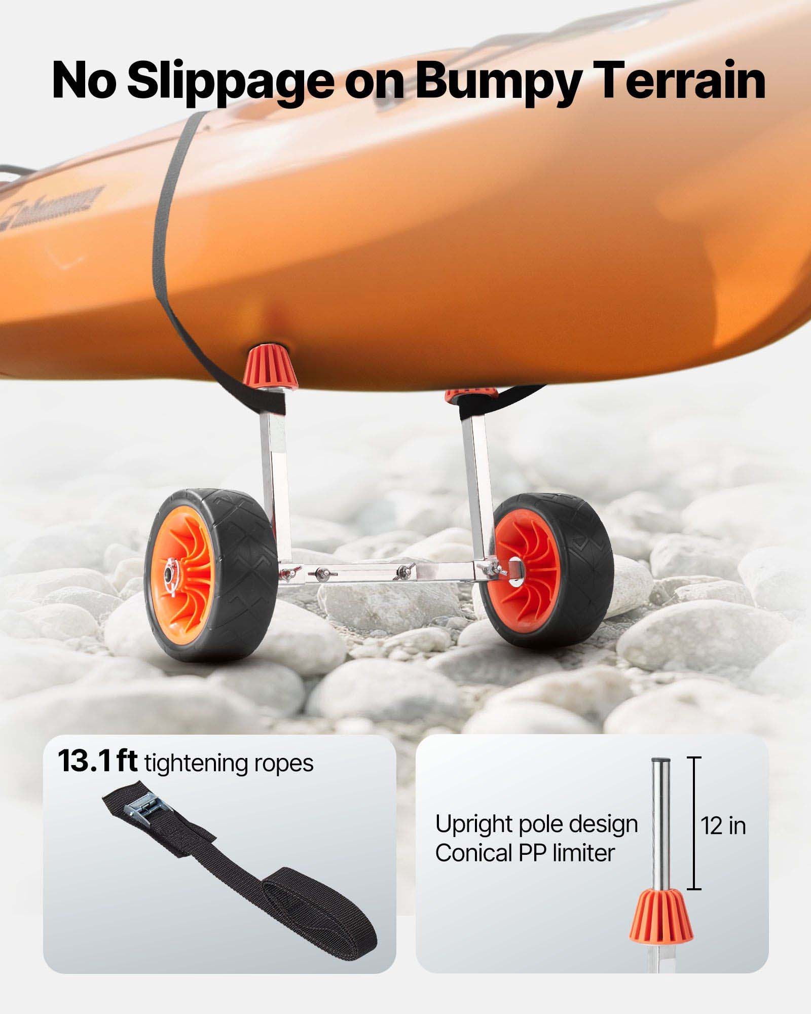 Kayak Cart Dolly - 250lbs Capacity, Canoe & Paddle Board Trolley - 7.5in Solid Tires, Kickstand, Folding & Portable - Kayak Transport Cart