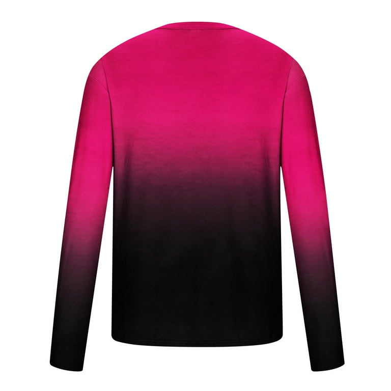ZCFZJW Long Sleeve Ombre T-Shirts for Men Casual Round Neck
