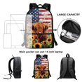 thumbnail image 3 of ZUXONGSY Highland Cattle American Flag Sunflower Print Backpack Set for Girls Boys 3 In 1 School Bookbag Set Travel Rucksack + Insulated Lunch Bag + Pencil Case, Lightweight Bookbag Satchel, 3 of 6
