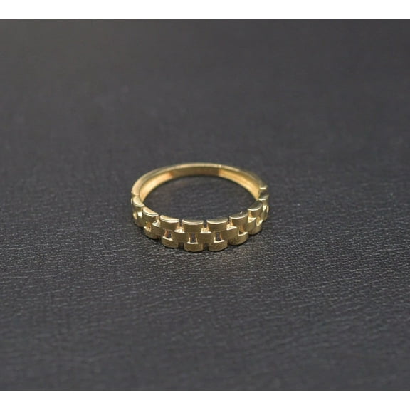 14k Solid Gold Watchband Ring, 14k Solid Gold Women Dainty Ring, Unique Design Band Ring, Gold Statement Ring, Gift, Minimalist Gold Ring (Ring size:6 1/2;)