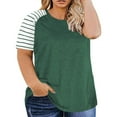 thumbnail image 1 of Gibobby Blusas Manga Larga Mujer Top de manga corta con cuello redondo y rayas empalmadas informales de moda grande para mujer（Verdinegro， XXXXL), 1 of 5