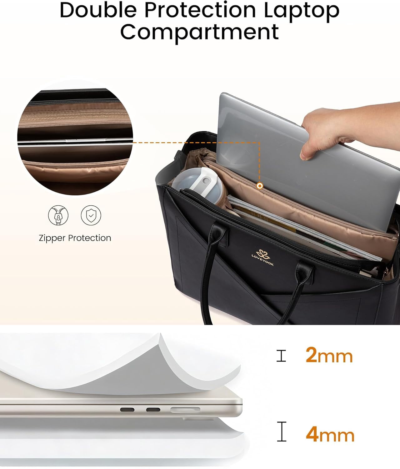 LOVEVOOK Laptop Tote Bag for Women with Large Cup Holder, 15.6 Inch PU Leather Work Bag Teacher Tote Bag, Waterproof Computer Bags Business Office Briefcase Handbag