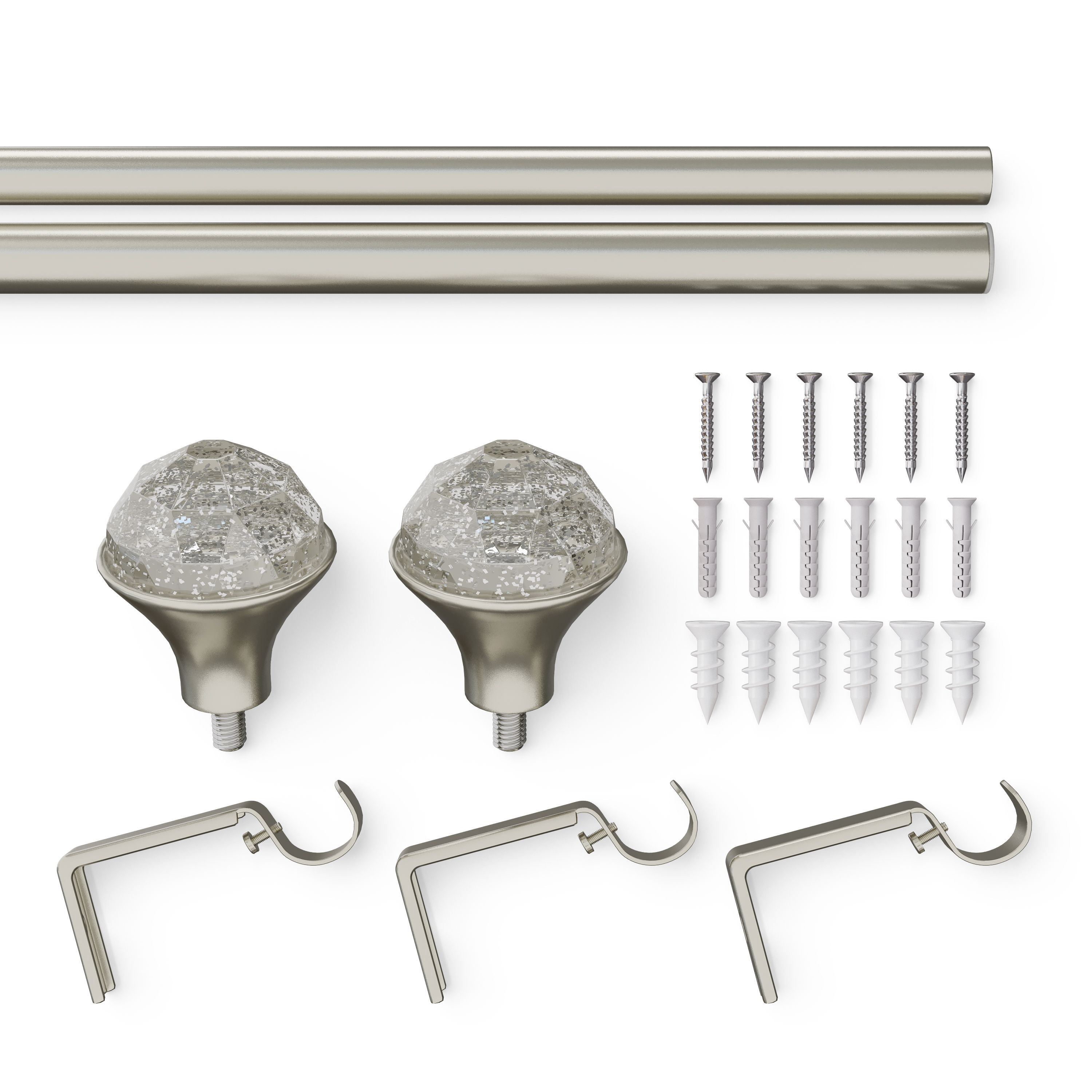 Mainstays Kids 3/4" Satin Nickel Faceted Gem Adjustable Single Curtain Rod, 48"-84"