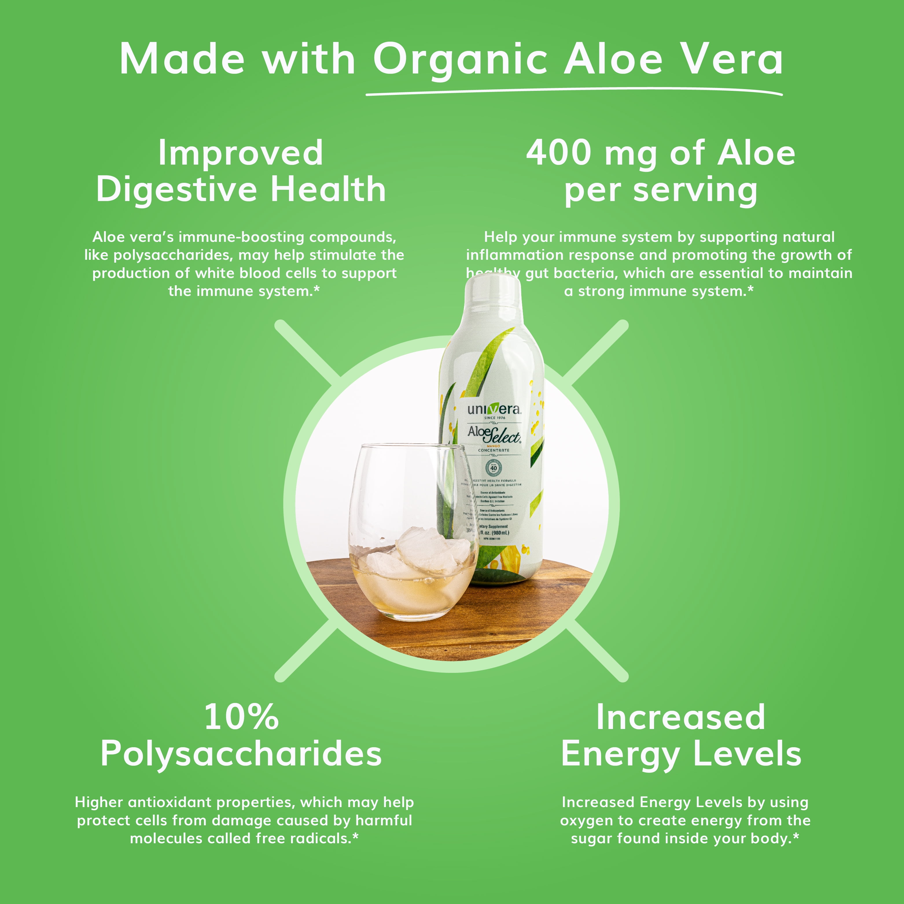 Univera Aloe Select Mango - Prebiotic Supplement to Boost Immune Support, Digestive Enzymes for Gut Health w/ Hand-Harvested Aloe Vera, 400mg per Serving - 30 Day Supply