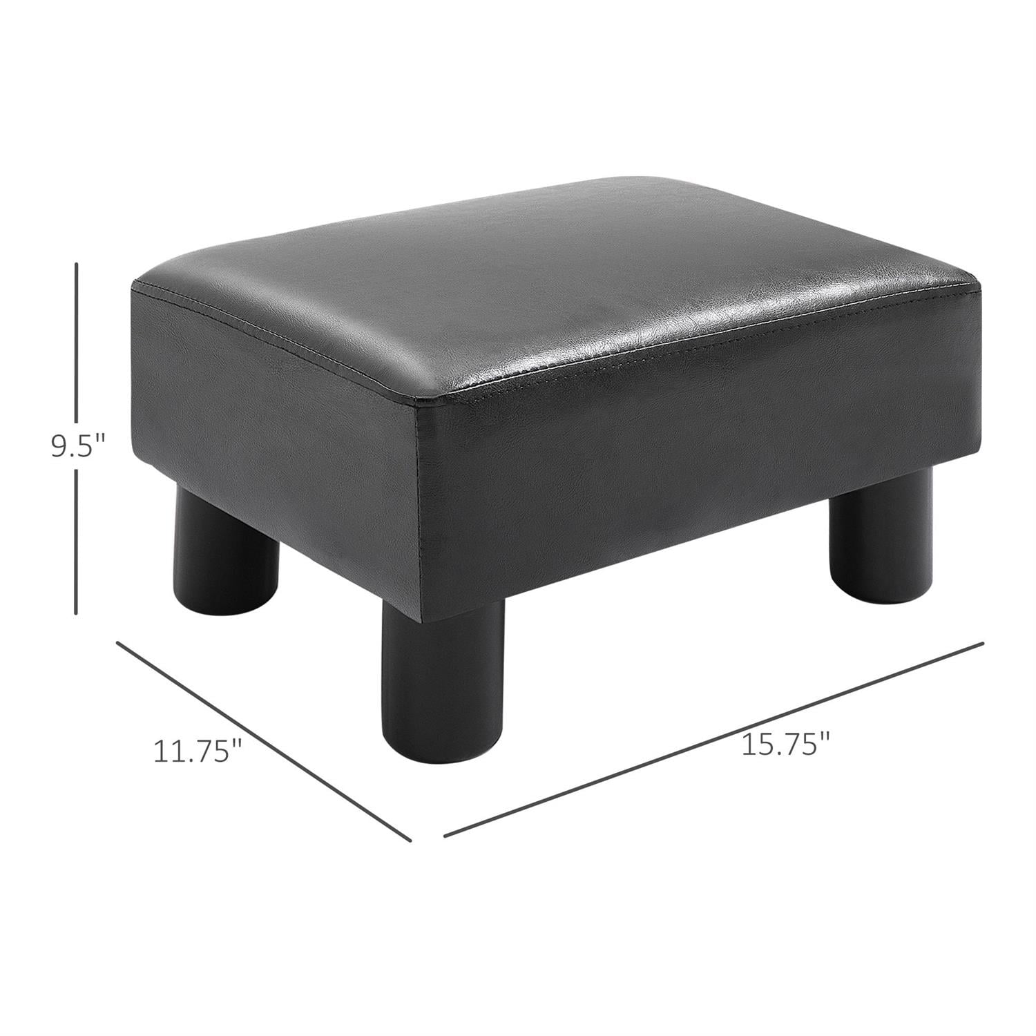 Demi Bonn 15" Foot Rest Ottoman, Compact Stool with Faux Leather & Padded Foam, Comfy Stool with Plastic Legs, Black