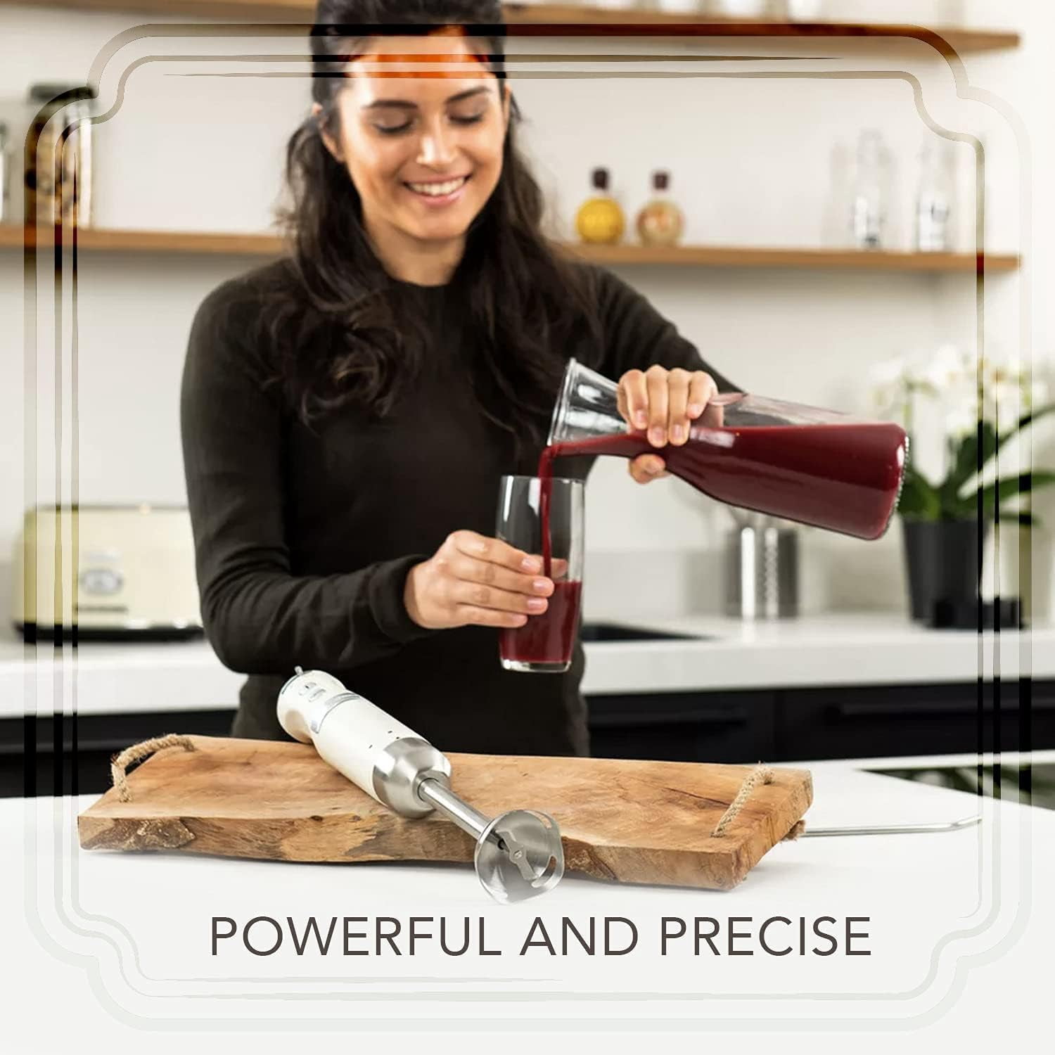 Hand Blender - 5-Speed Immersion Blender with  Function, Stainless Steel Blades & Rod, 500W Power, Detachable Easy Clean Design, Best for Smoothies & Soups - Retro Appliance, White