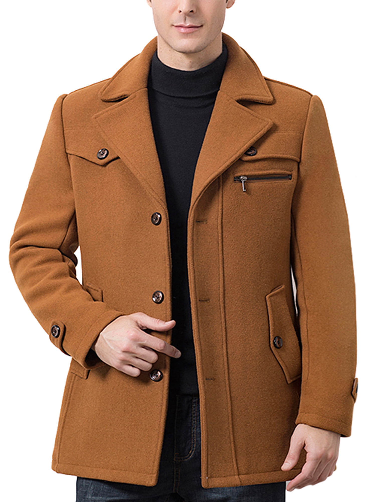 Long Pea Coat Men Mens Solid Hooded Knit Sweater Button Cardigan Thickened Plush Coats Jacket 