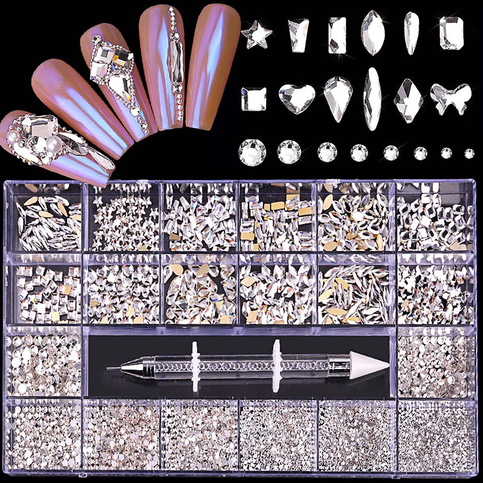 Fridja Boxed Nail Art Diamond Flat Glass Shaped Diamond DIY Nail Art Jewelry Set