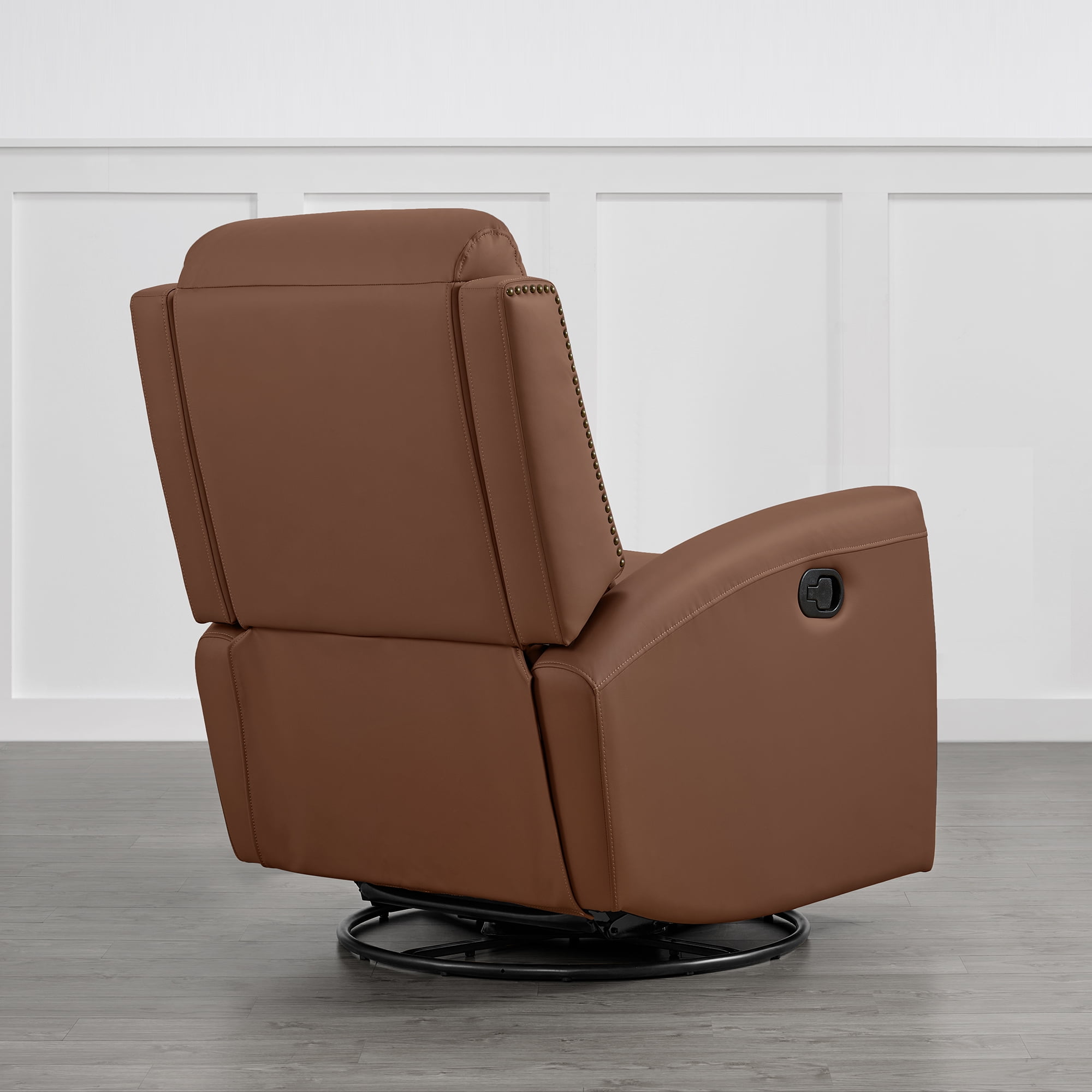 Spruce & Spring 360° Swivel Glider Recliner with Nailhead Accents for Nursery, Terracotta Brown
